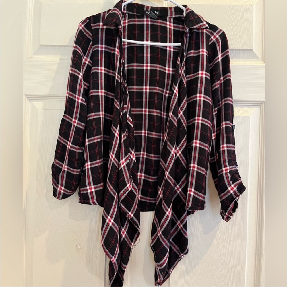 STOOSH Black and Red Plaid Drape Jacket